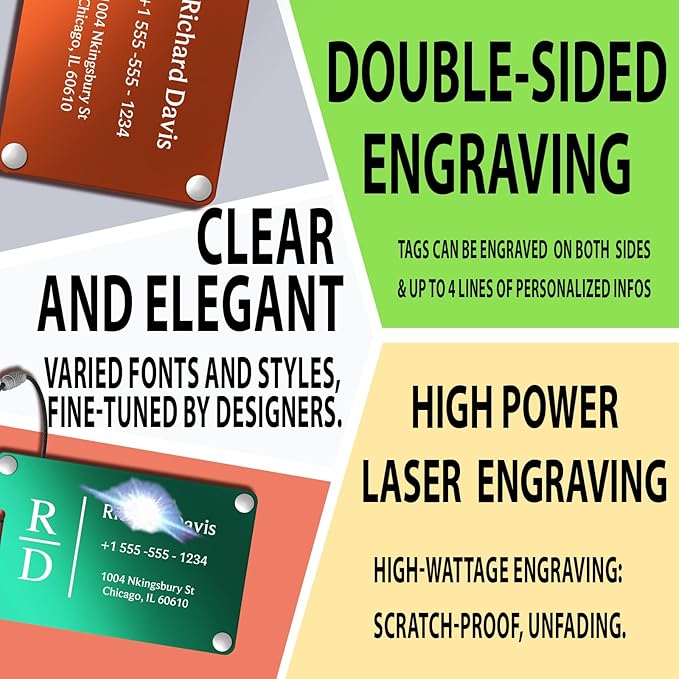 Luggage Tags for Suitcases 4 Pack: Personalized Luggage Tags for Backpacks & Bags Tags with Coustomizable Texts (Green)