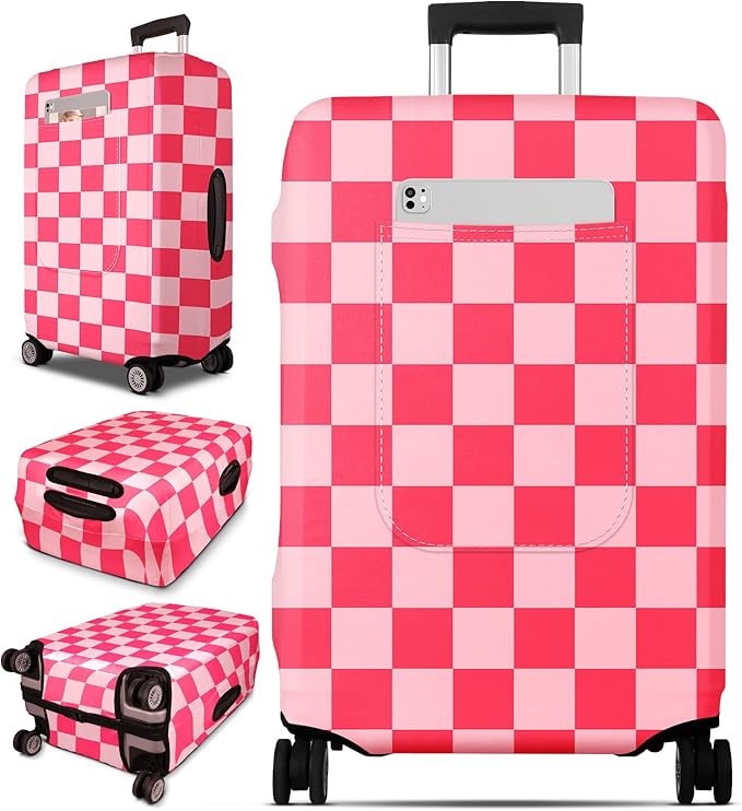 Slohif Luggage Cover for Suitcase Tsa Approved Protector - Luggage Sleeve Large Suit Case Cover Travel Stretch Baggage Case Protective Washable Fit 18-20 Inch Checkered XS