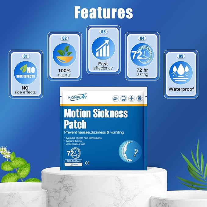 32ct Motion Sickness Patches – Sea Sickness Patches for Cruise, Car, Airplane, and Other Travel – Non-Drowsy, Effective, Lasts 72 Hours