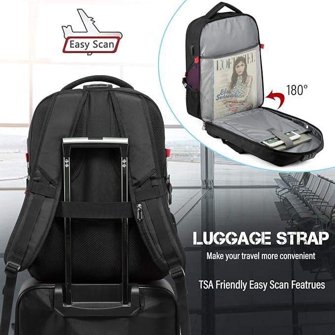 LOVEVOOK Travel Laptop Backpack Waterproof Anti Theft Backpack with Lock and USB Charging Port Large Computer Business Backpack for Men Women College Backpack(17 inch,Black&Purple)