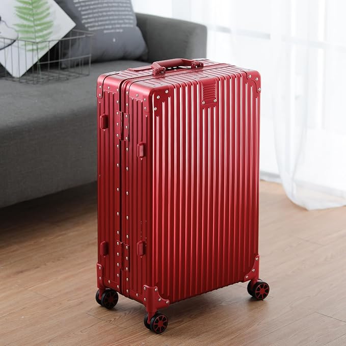 Metal All Aluminum Carry-on Luggage TSA Customs Lock Zipperless Silent Rotary Wheel Business Suitcase Aluminum Frame Set (red, 24 '')