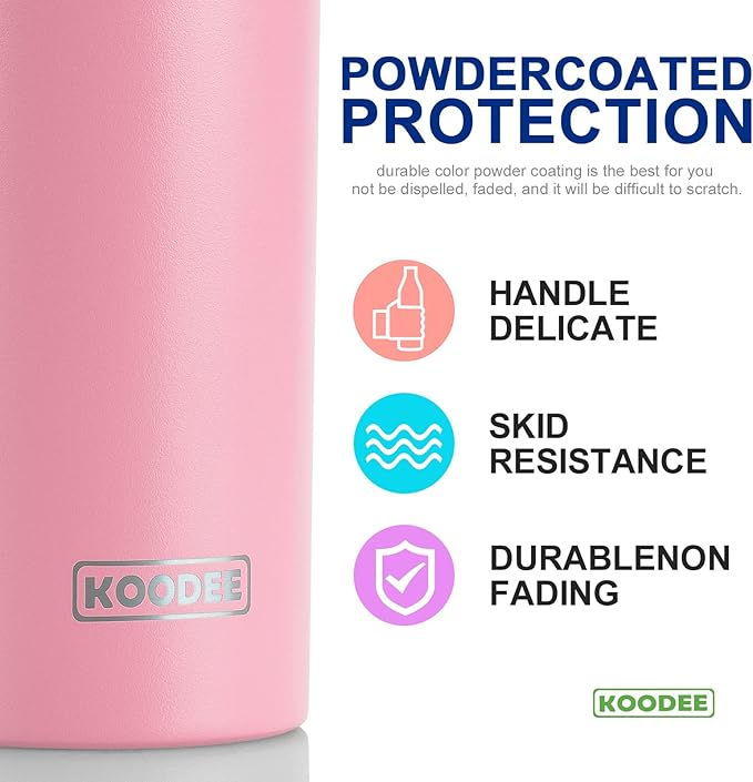 koodee 20 oz Stainless Steel Skinny Tumbler(4 Pack) Double Wall Insulated Water Tumbler Cup with Lids, Straws and Straw Brushe（Baby Blue/Pink/Sky Blue/Teal）