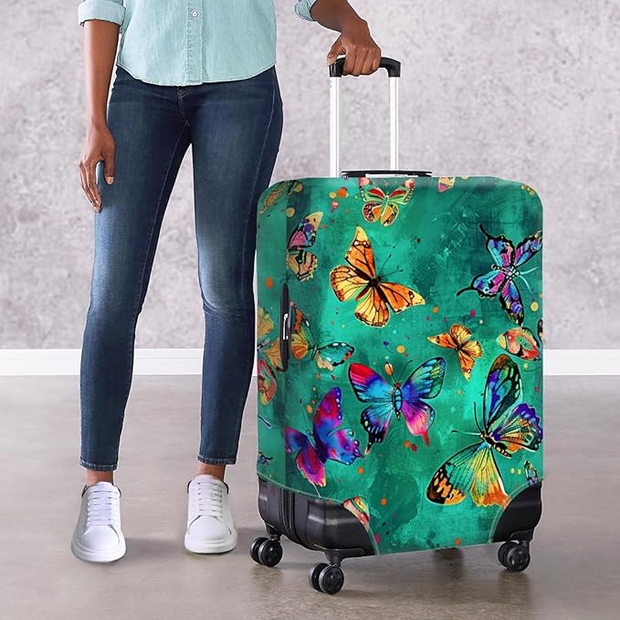 Butterflies Print Baggage Covers for 22-25 Inch Anti Scratch Luggage Protector for Women Girls Boys Non Slip Spandex Suitcase Cover Colorful Luggage Cover