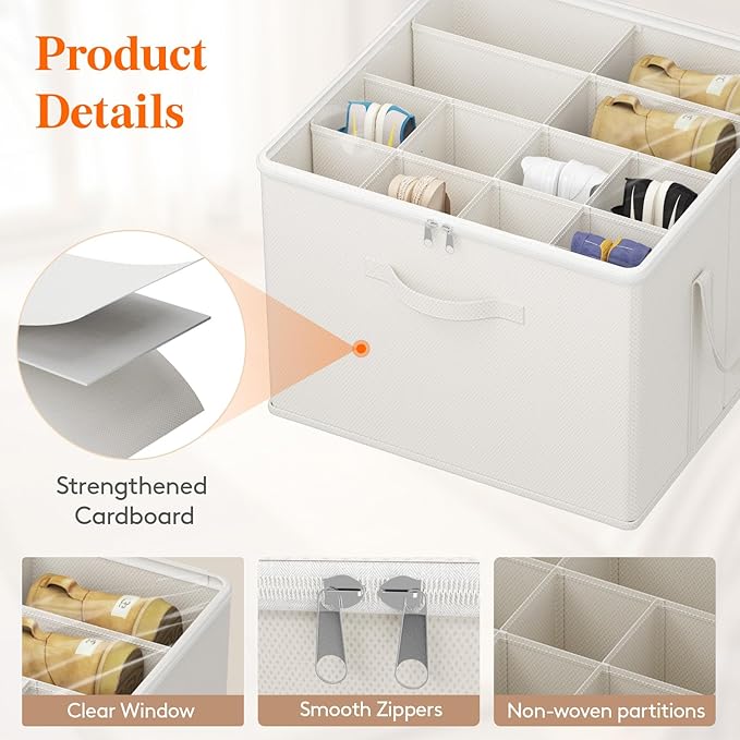 Lifewit Shoe Storage Organizer for Closet, Fits 12-16 Pairs, Large Shoe Box Storage Containers with Clear Cover and Reinforced Handles,Foldable Storage Bins Fits for Boots Heels Sneakers,2 Pack White
