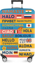 ANNA QUEEN Funny Multilingual Greetings Luggage Cover, Suitcase Protector with Hello in 15+ Languages, Stretchable, Washable Travel Cover for 28-30 Inch Luggage