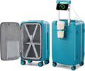 Hanke 24 Inch Luggage with Cup Holder and Charge,Top Opening Hard Shell Suitcases with Wheels and Dividers,Aluminum Frame Trunk Luggage Medium Checked Suitcase with Lock for Travel,Caribbean Blue