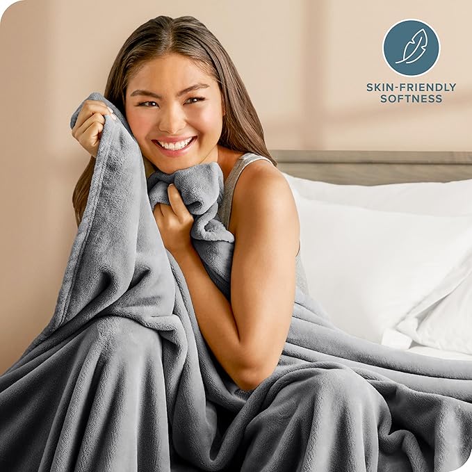 Bare Home Fleece Blanket - Kid Size - Ultra-Soft Lightweight for Bed, Sofa, and Couch - Luxury Microplush - Cozy Warm Blanket (Kid, Grey)