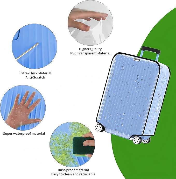 Luggage cCover Protector Clear PVC Suitcase Covers for Luggage Thick Transparent Waterproof Suitcase Protector with Large for 20"/24"/28"/30" inch