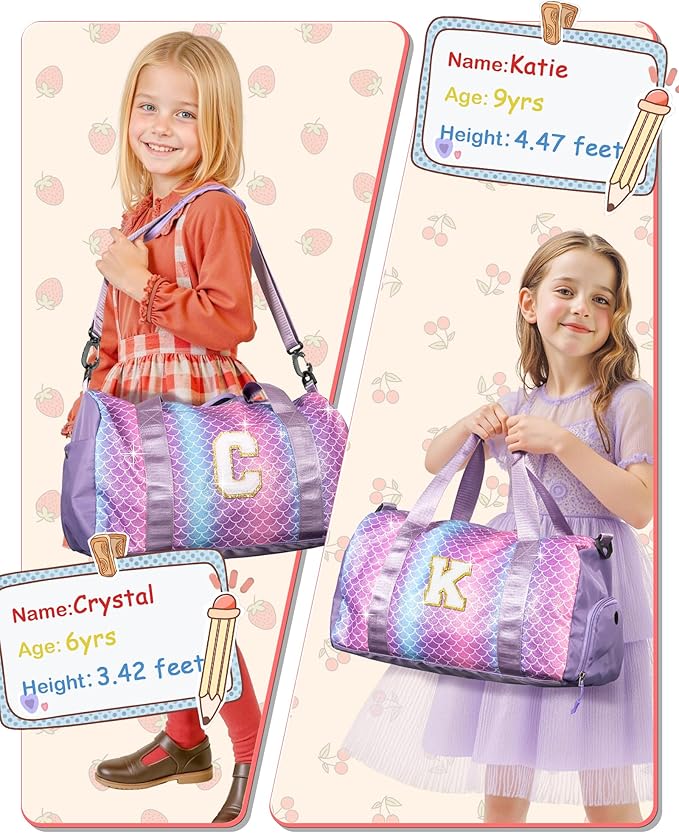 Valentines Day Gifts for Her-Girl Gym Bag with Shoe Compartment, Kid Personalized Weekender Overnight Bags, Initial Travel Tote with Makeup Pouch, Girls Kids Easter Gift (Letter V)