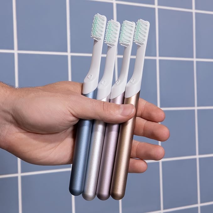Quip Metal Sonic Toothbrush, Electric Toothbrush for Adults –Time Travel & Soft Bristles with Travel Case & Replaceable Brush Head -3-Month Battery Life - Dusk Plum