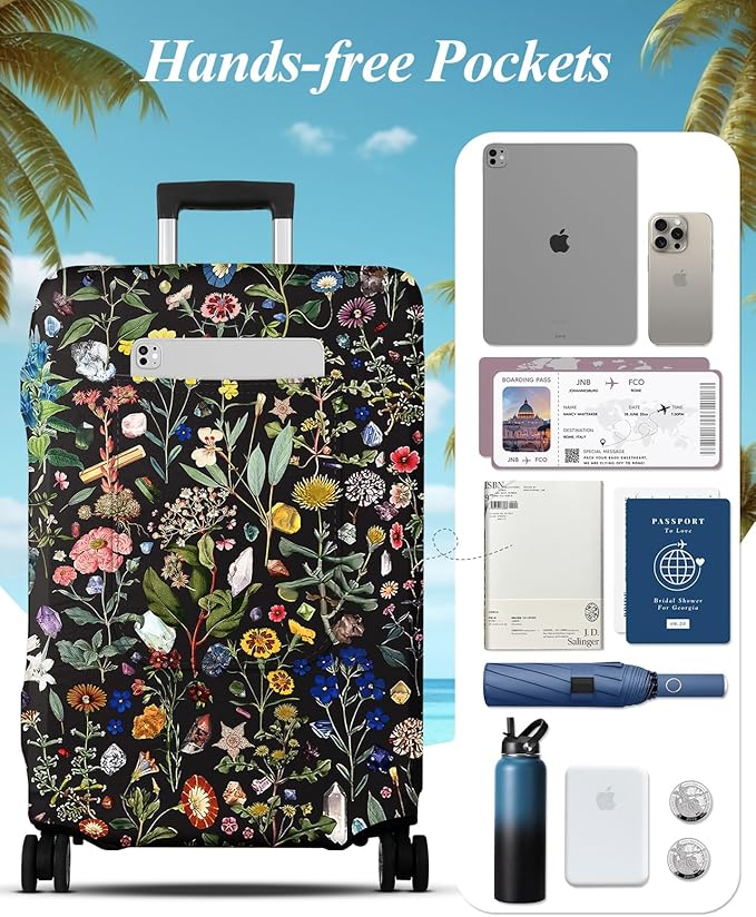 Slohif Luggage Cover for Suitcase Tsa Approved Protector - Luggage Sleeve Large Suit Case Cover Travel Stretch Baggage Case Protective Washable Fit 24-27 Inch Flower M