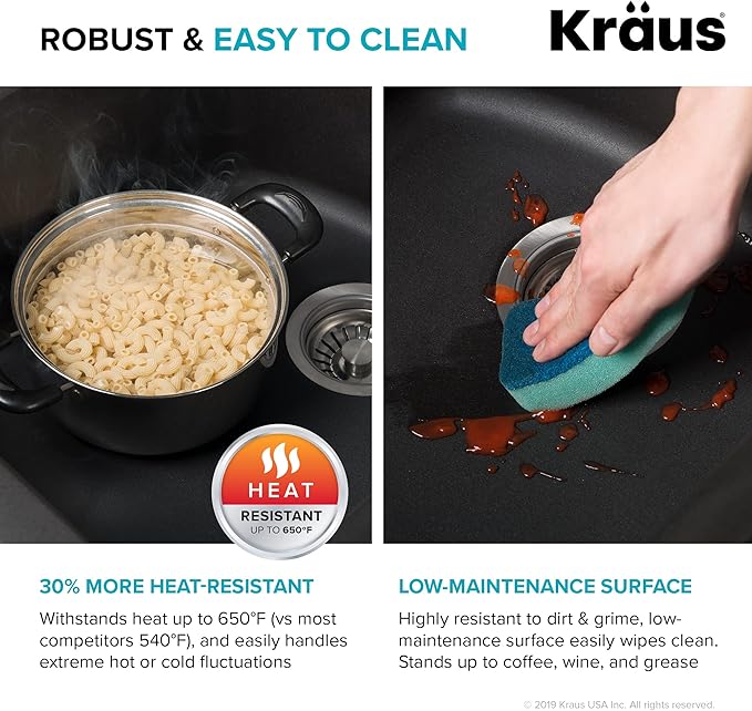 KRAUS Forteza 33-inch Drop In/Undermount 60/40 Double Bowl Granite Kitchen Sink in Grey, KGD-50GREY