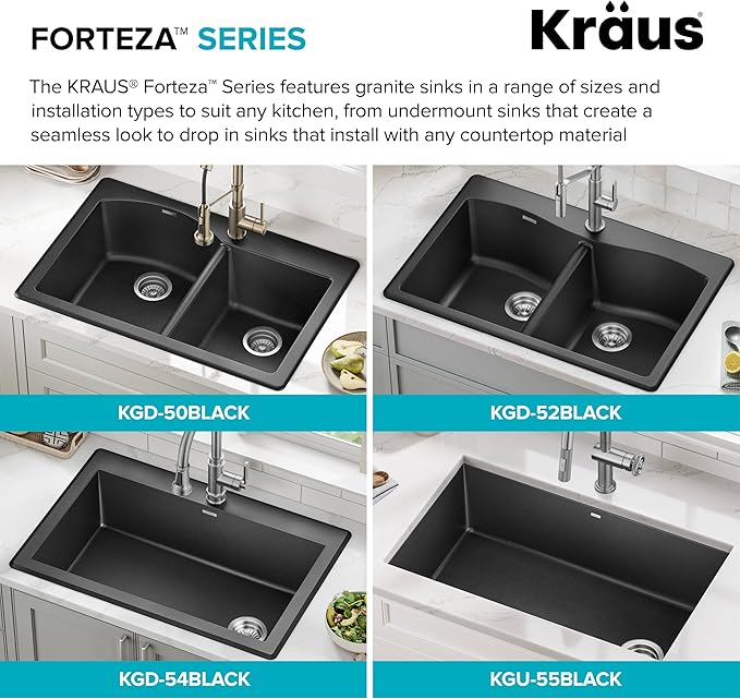 KRAUS Forteza 33-inch Drop In/Undermount Single Bowl Granite Kitchen Sink in Grey, KGD-54GREY