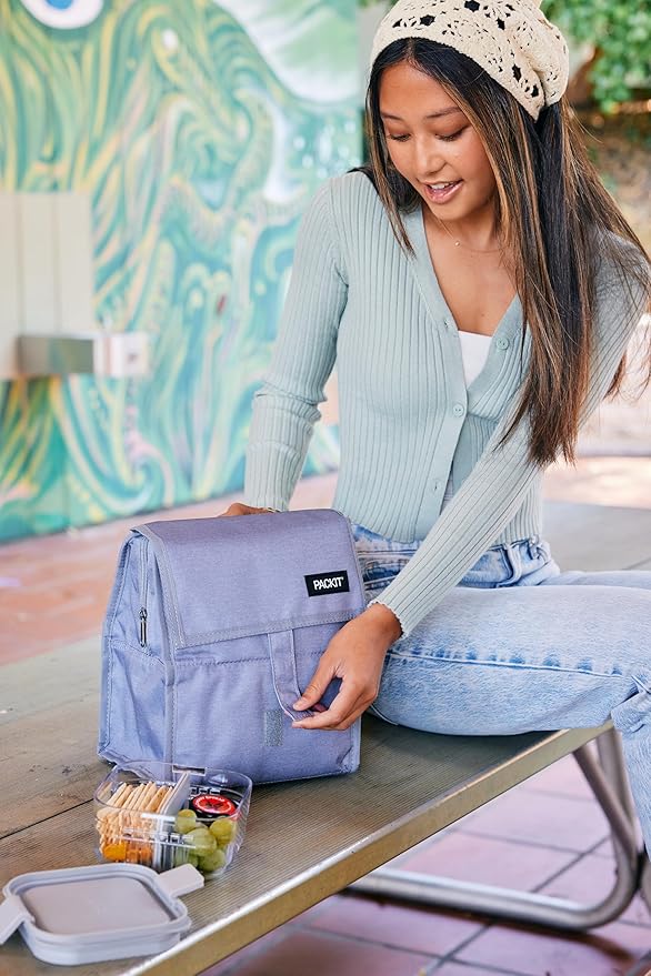 Packit® Freezable Lunch Bag, Lavender, Built with ECOFREEZE® Technology, Foldable, Reusable, Zip and Velcro Closure with Buckle Handle, Designed for Work Lunches and Fresh Lunch On the Go