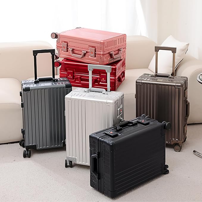 YYW Aluminum Carry-On Luggage Airline Approved Lightweight Suitcase with TSA Lock and Silent Wheels, Hardshell Spinner Business Travel (Black, 20in)