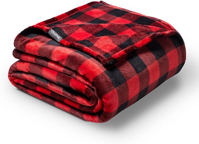 Bare Home Fleece Blanket - King Size - Ultra-Soft Lightweight for Bed, Sofa, and Couch - Luxury Microplush - Cozy Warm Blanket (King, Buffalo Plaid - Red/Black)