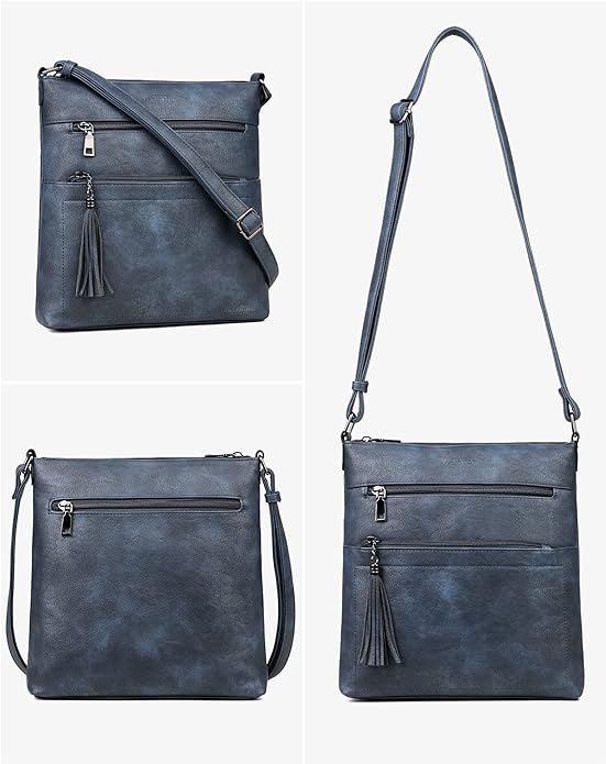 MASINTOR Crossbody Purses for Women, Multi Pocket Casual Crossbody Bag, Adjustable Strap Shoulder Bag with Tassel