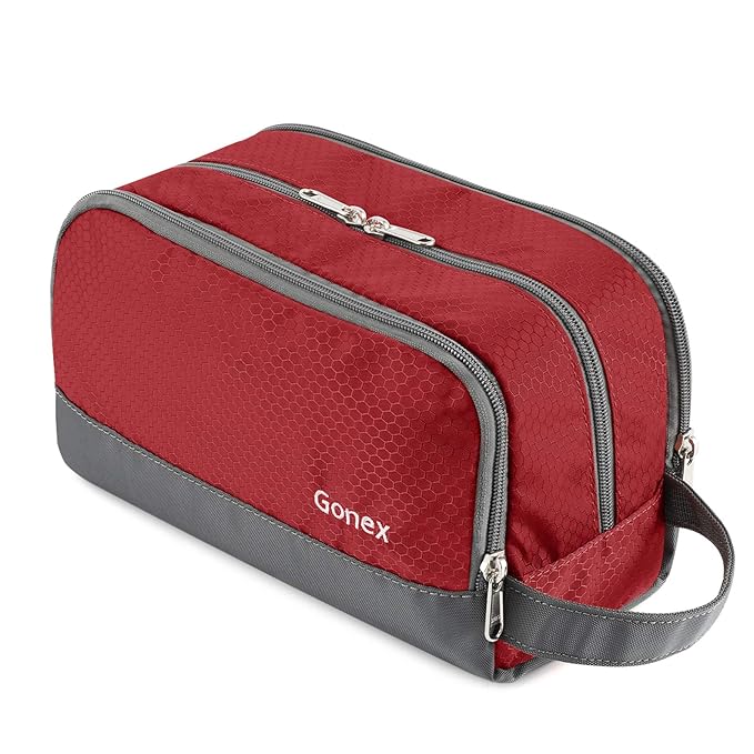 Gonex Travel Toiletry Bag Nylon, Dopp Kit Shaving Bag Toiletry Organizer Red