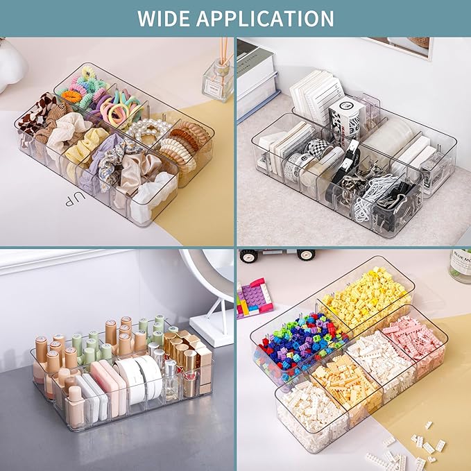 Yesesion 2 Pack Plastic Cable Management Box with Removable Dividers, Clear Cord Storage Organizer with 20 Wire Ties for Desk Drawer, Office Supplies, Electronic Accessories, Battery, Phone Charger