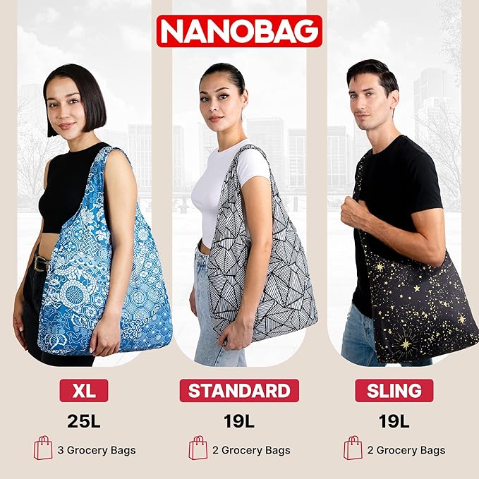 Nanobag Ultra-Lightweight Heavy Duty Foldable Tote for Women & Men, Reusable Grocery & Travel Bag, Packable Collapsible Compact Market Essential (XL Mocha)