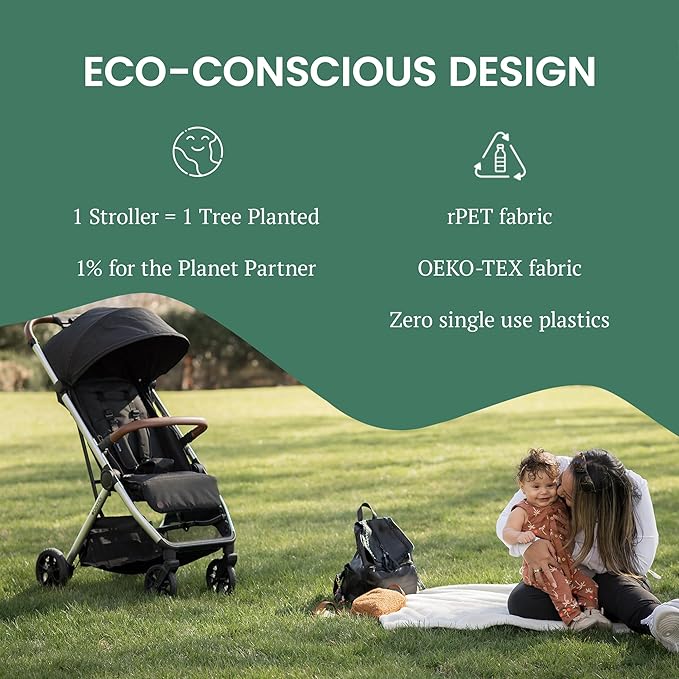Bombi Bēbee V2 Lightweight Baby Stroller - Premium Vegan Leather, One-Hand Fold, Infinite Recline, Aircraft-Grade Aluminum Frame, XXL Canopy, and Ample Storage Umbrella Stroller - Hickory