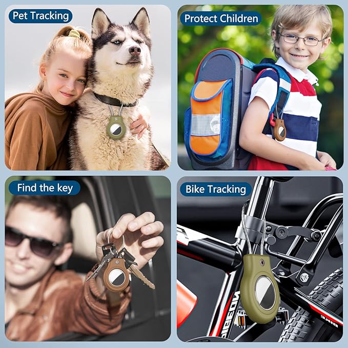 Waterproof Airtag Holder,4 Pack Airtag Case with Secure Lock,Airtags Keychain for Apple Airtag,Anti-Lost Protective Case Air tag Accessories for GPS Tracker Luggage,Bag,Key,Pet-Brown/Brown/Green/Green