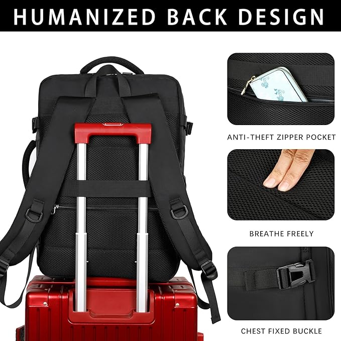 Sowaovut Travel Laptop Backpack, Extra Large High School College Backpacks, Flight Approved Daypack Business Bag Fit 17.3 inch Laptop for Men Women (Black)
