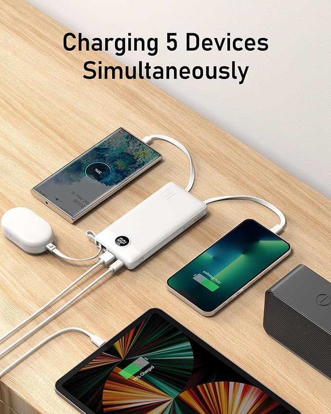 VEEKTOMX Portable Charger with Built-in Cables, 20000mAh Power Bank for iPhone, Fast Charging USB C Battery Pack, Travel Essentials Powerbank Compatible with iPhone, Samsung, Android, etc