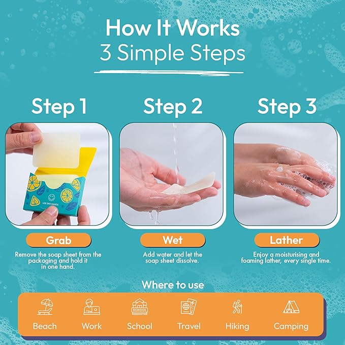 FOMIN - Antibacterial Paper Soap Sheets for Hand Washing - (300 Sheets) Rose Portable Travel Soap Sheets, Dissolvable Camping Mini Soap, Portable Hand Soap sheet