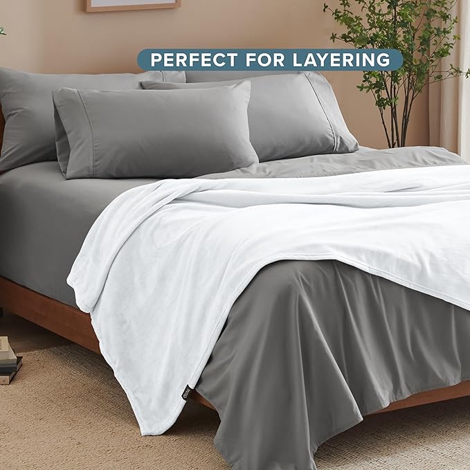 Bare Home Fleece Blanket - Throw/Travel - Ultra-Soft Lightweight for Bed, Sofa, and Couch - Luxury Microplush - Cozy Warm Blanket (Throw/Travel, White)