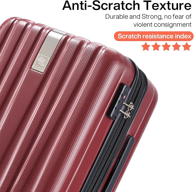 Hanke 20 Inch Carry On Luggage 22x14x9 Airline Approved Lightweight PC Hard Shell Suitcases with Wheels Travel Luggage Rolling Suitcase Travel Luggage Bag Christmas Gifts for Birthday （Burgundy）