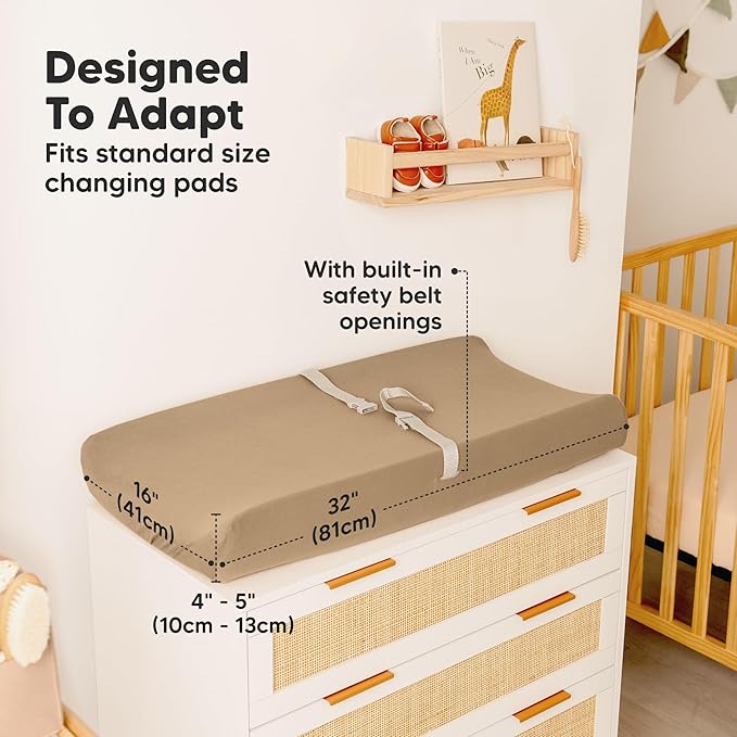 2-Pack Baby Changing Pad Covers for Girl, Boy, Neutral - Soft Viscose Derived from Bamboo Changing Table Pad Cover Sheets, Baby Nursery Diaper Changing Pad Cover, Contour Changing Pad Liner (Pecan)