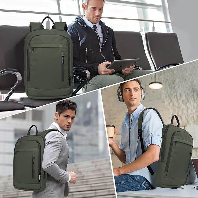 Business Backpack for Men Lightweight Commute Laptop Backpack Anti-Theft Water Resistant Backpack for 17.3 Inch Computer for Daily Office Work with Small Bag (Green)