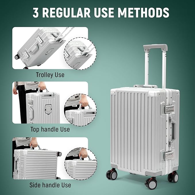UrbanExporer 26 Inch Hardside Zipperless Luggage with Spinner Wheels, TSA-Approved Lock, Aluminum Frame, Lightweight Checked Suitcase for Travel, Sliver
