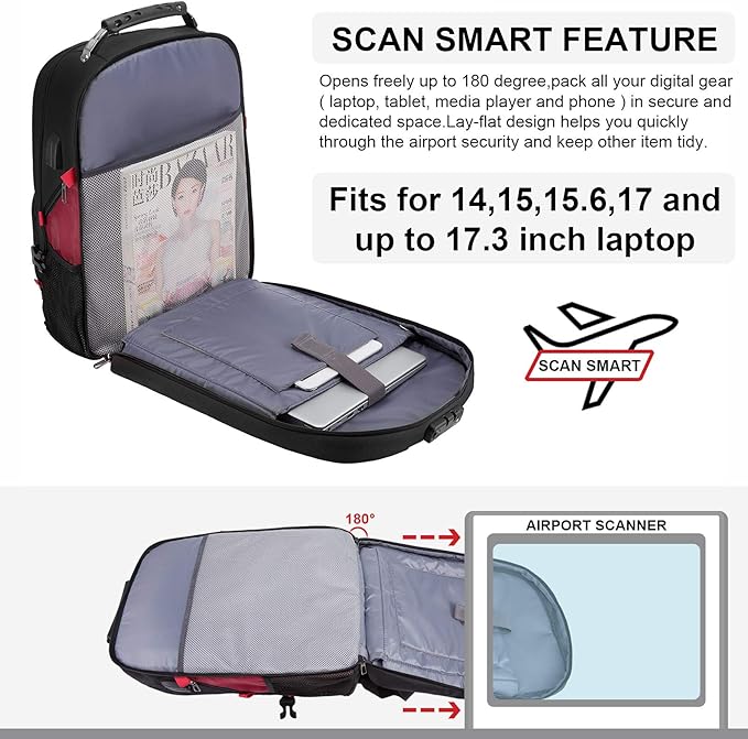 LOVEVOOK Large Backpack for Men 18.4 inch Heavy Duty Travel Laptop Backpack with USB Port Waterproof for Business Work (18 inch, Red)