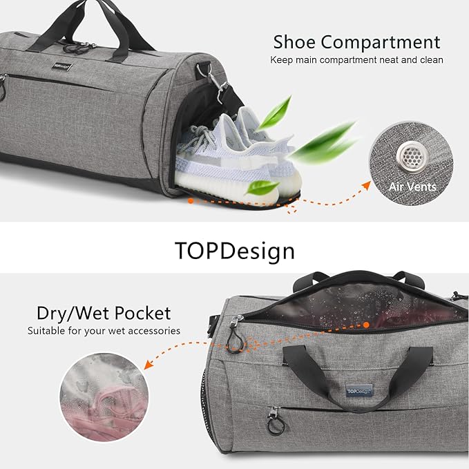TOPDesign Gym Bag for Women, Duffel Bag with Shoe Compartment & Wet Pocket for Travel Sports (M Peony)