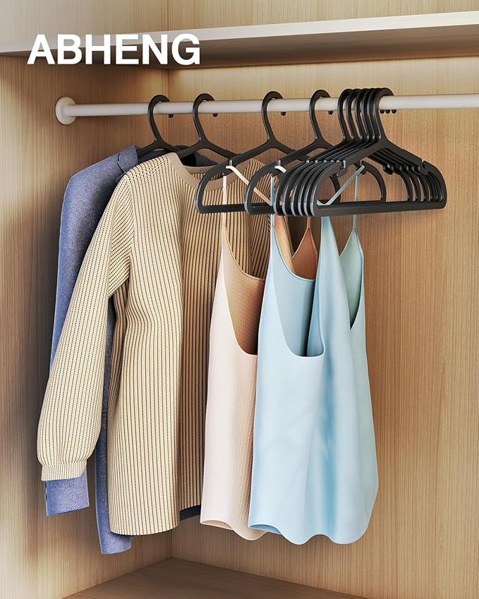 80 Pack Clothes Hangers, Non Slip Plastic Coat Hangers, Space Saving Hangers, Heavy Duty, Hanging Dry Wet Clothes, 16.4" x 8.3", Black, UAPY0580B