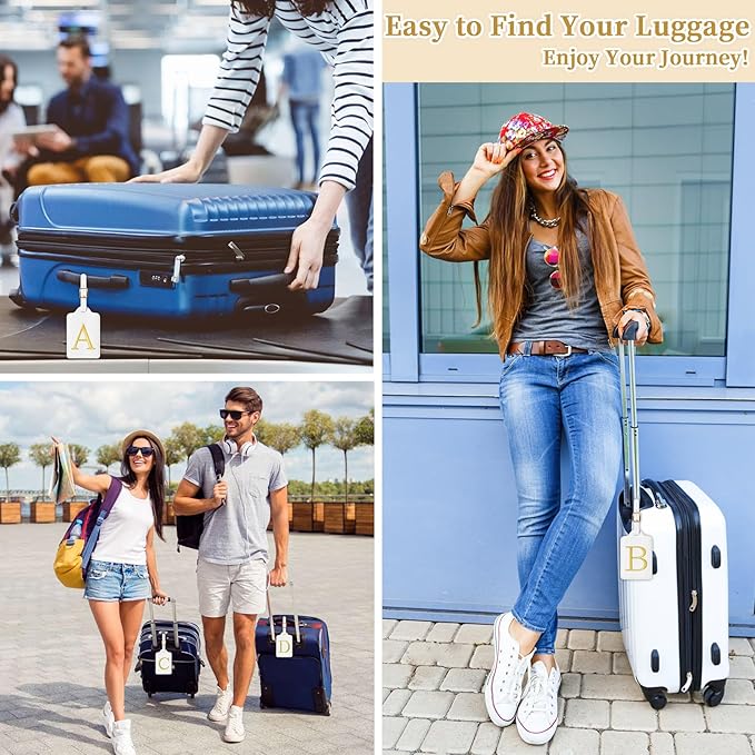Personalized Initial Luggage Tags for Suitcase TSA Approved, White Leather Cute Luggage Tag with Privacy Cover Name Card, Embroidered Custom Luggage Tags Travel Baggage Tags Gifts for Women Kids(H)