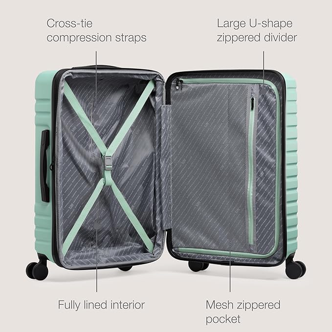 U.S. Traveler Boren Polycarbonate Hardside Rugged Travel Suitcase Luggage with 8 Spinner Wheels, Aluminum Handle, Mint, Carry-on 22-Inch, USB Port