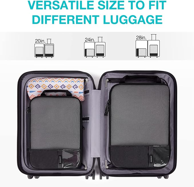 BAGSMART 6 Set Compression Packing Cubes - Lightweight Travel Essentials, Durable Luggage Organizer