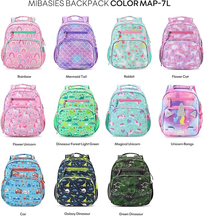 mibasies Toddler Backpack for Boys 2-4: Cute Kids Backpacks Boys - Preschool Kindergarten Backpack - Green Dinosaur