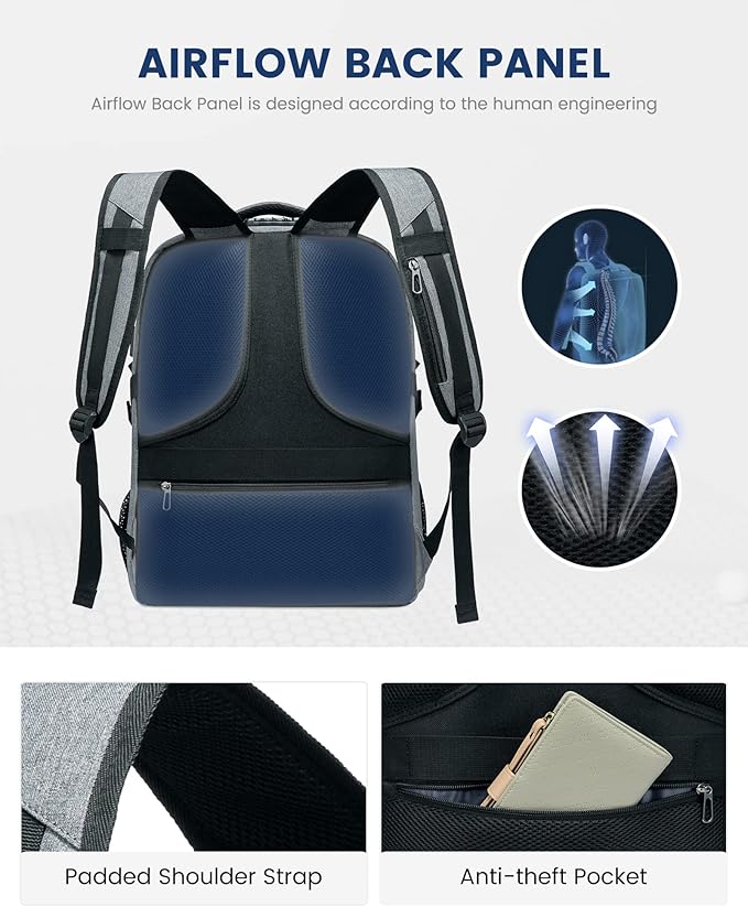 LOVEVOOK 17 inch DarkGrey Travel Laptop Backpack with USB Charging Port, Anti-Theft, Waterproof, Large Computer Business Backpack for Men, College Students