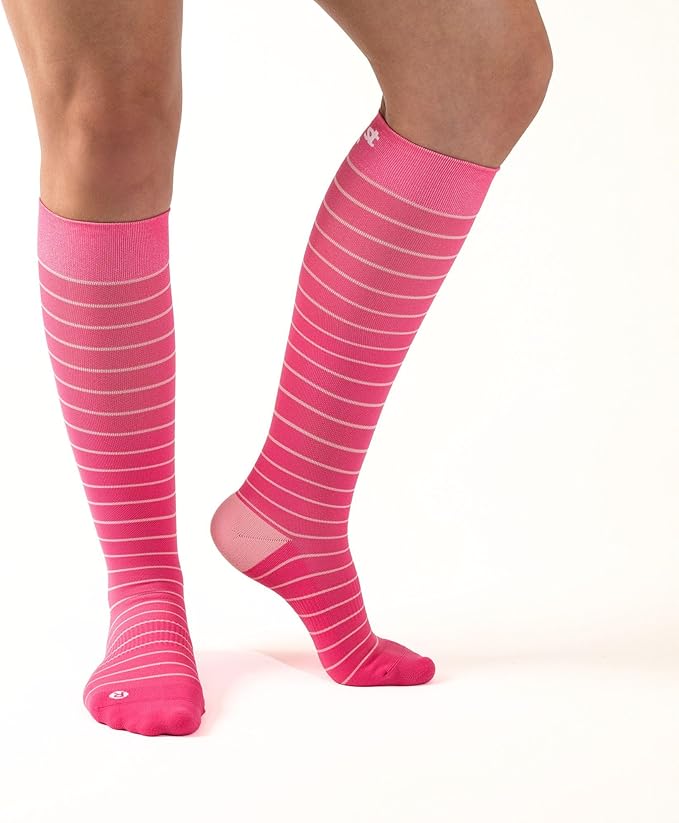 Medical Grade Compression Socks for Men & Women 15-20 mmHg by OrthoSleeve (Pink w/Stripes, X-Large)