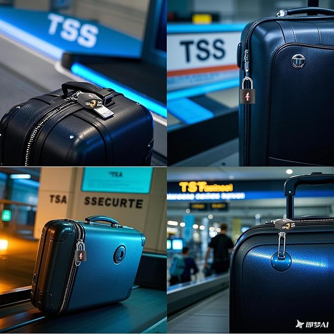 4 Pack TSA Luggage Locks with Key - Black Neon Square for Suitcase Backpack Travel Security Accessories
