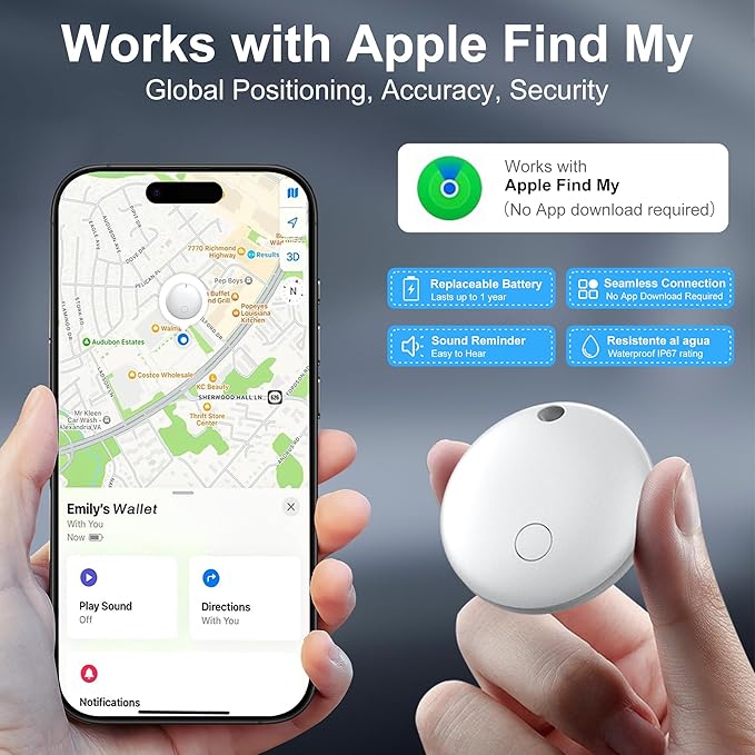 Tracker Tags-1 Pack, Pet Trackers, Item Locator Tags Works with Apple Find My | iOS Only | Replaceable Battery | Water-Resistant(1 Black)