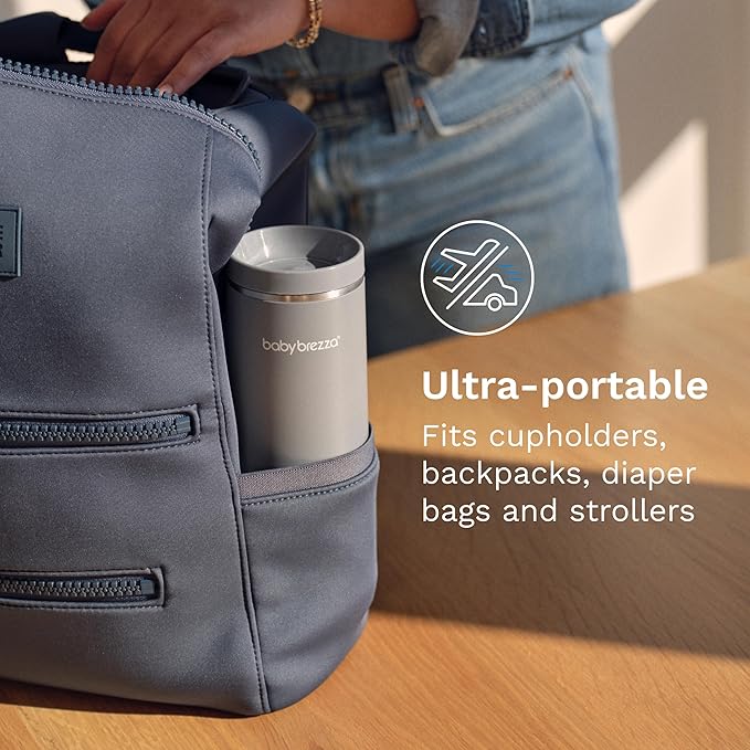 Baby Brezza SuperFast Portable Baby Bottle Warmer – 67% Faster - Travel Breastmilk Warmer and Formula Warmer - Safe, Even Heating - Up to 9oz - No Adapters, Grey