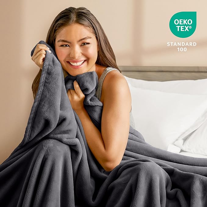 Bare Home Fleece Blanket - Full/Queen - Ultra-Soft Lightweight for Bed, Sofa, and Couch - Luxury Microplush - Cozy Warm Blanket (Full/Queen, Forged Iron Grey)