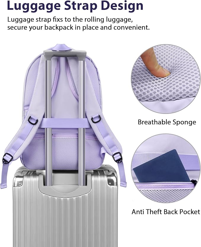 MATEIN Extra Large Laptop Backpack Women, 50 L Carry On Work Travel Bag with USB Port and Anti Theft Pocket, Water Resistant College Backpacks Fit 18.4 In Notebook Computer, Purple