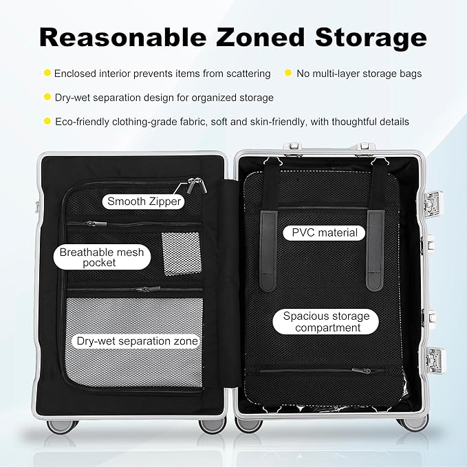 YYW Aluminum Carry-On Luggage Airline Approved Lightweight Suitcase with TSA Lock and Silent Wheels, Hardshell Spinner Business Travel (Black, 20in)