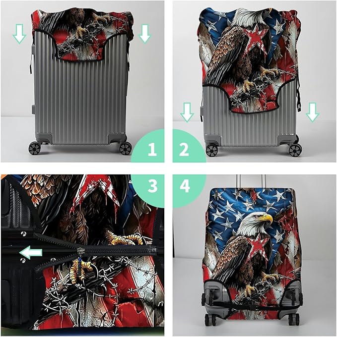 Luggage Cover Plus - American Flag Travel Suitcase Protector with Concealed Zipper, Washable Elastic Cloth, Dustproof, Anti-Scratch for 26-28 inch Luggage (L)